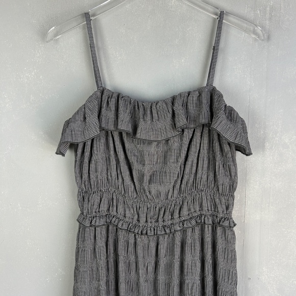 T Tahari size M ruffle tiered gingham midi dress black lined spaghetti strap - Picture 4 of 16